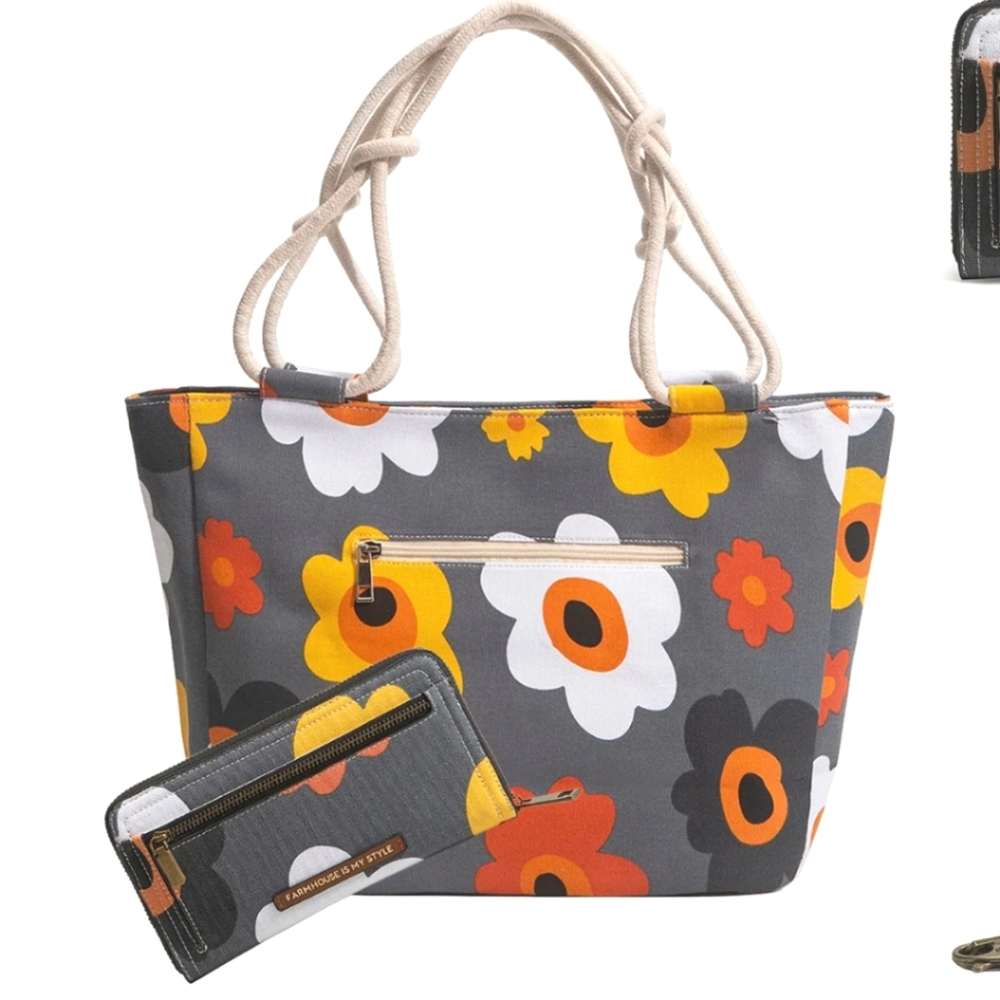 Farmhouse Is My Style flower tote and matching clutch wallet NEW